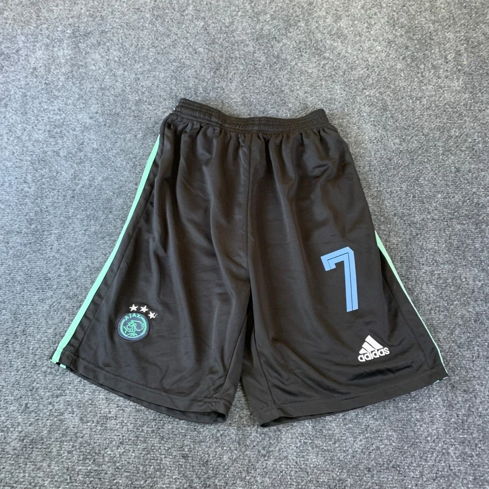 Adidas Ajax Amsterdam Soccer Shorts Mens M Black Good Mint Stripe Number 7 5252
